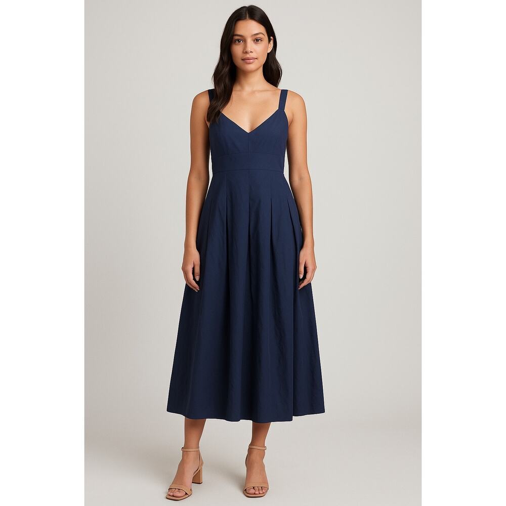 Jason Wu Medium Midi Dress Blue Cotton Blend Cut Out Smocked Back Sleeveless
